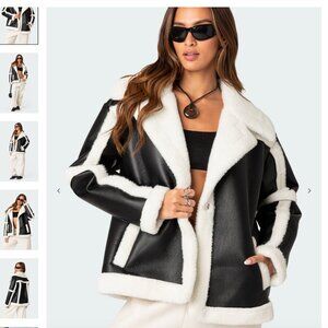 Edikted Leather Shearling Jacket